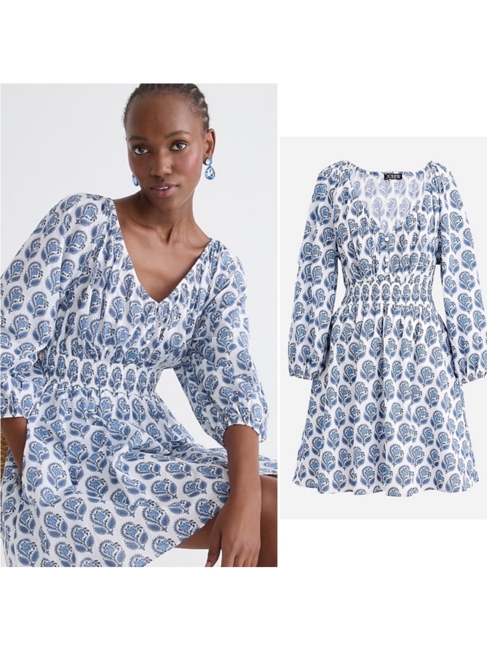 Jcrew V-Neck Mini Dress in Bouquet Block Print Blue Size XL